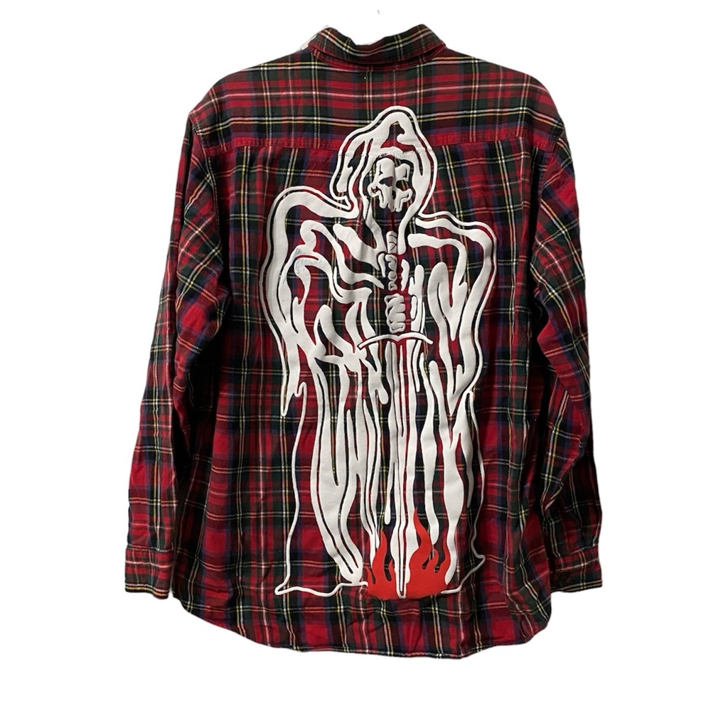 Warren Lotas red black ghost graphic flannel shirt sz L